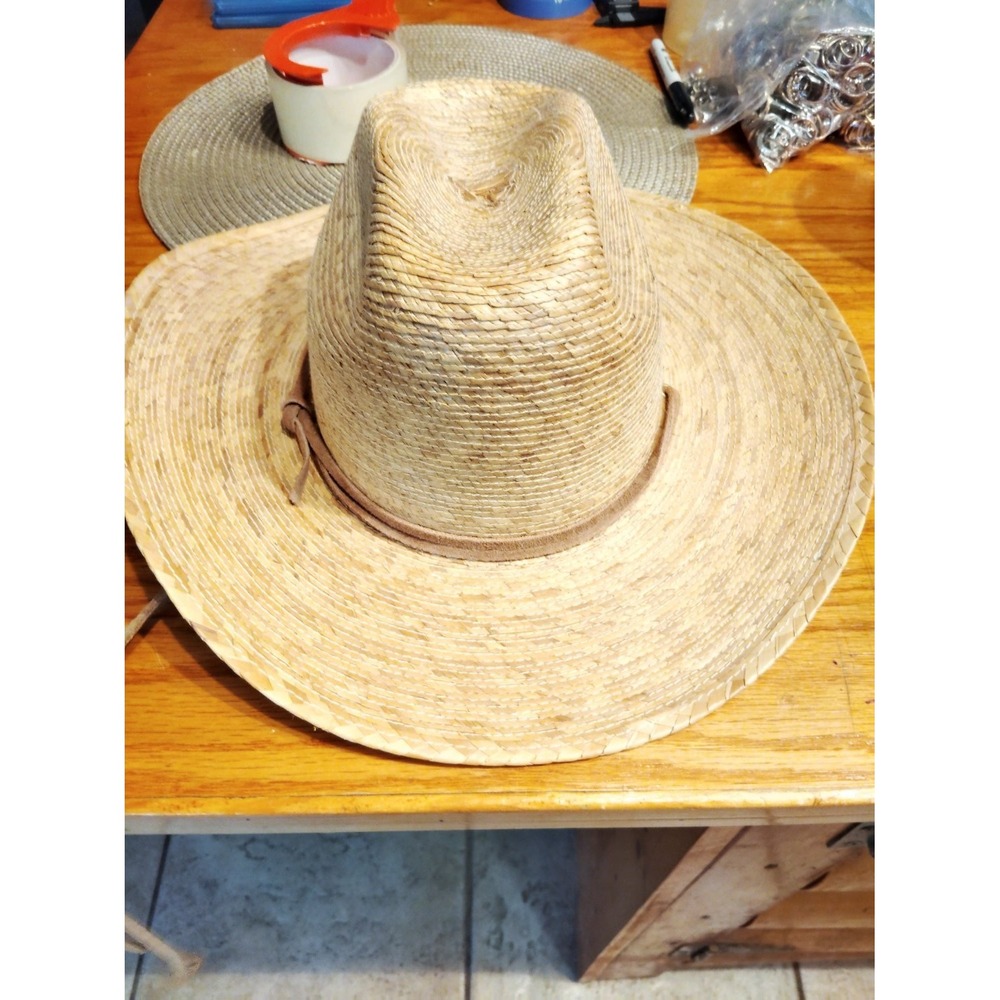 Tula Palm Cowboy Hat Wide Brim Western Sun Hat Chin Strap Mexico Beige Mens 6